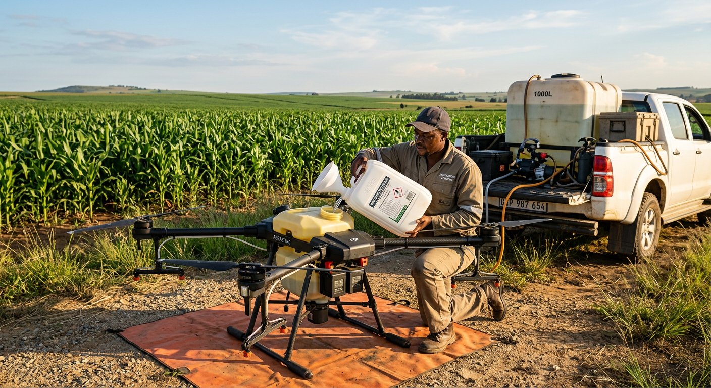 Africa Drone Solutions agricultural spray drone division at work on a South African farm