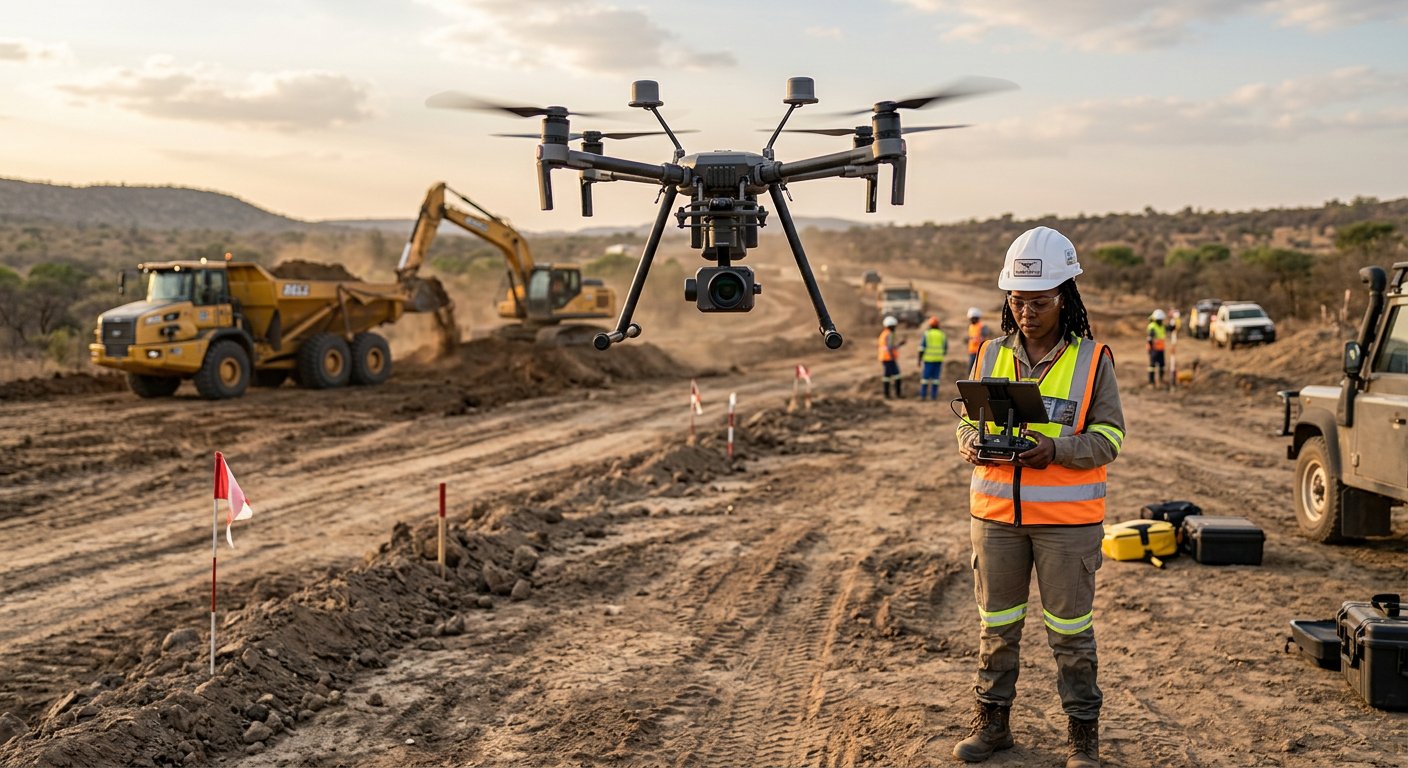 Africa Drone Solutions commercial survey drone division operating over a construction site